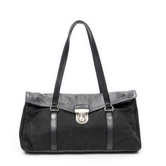 Prada Rectangle Flap Shoulder Bag Black Nylon Canvas