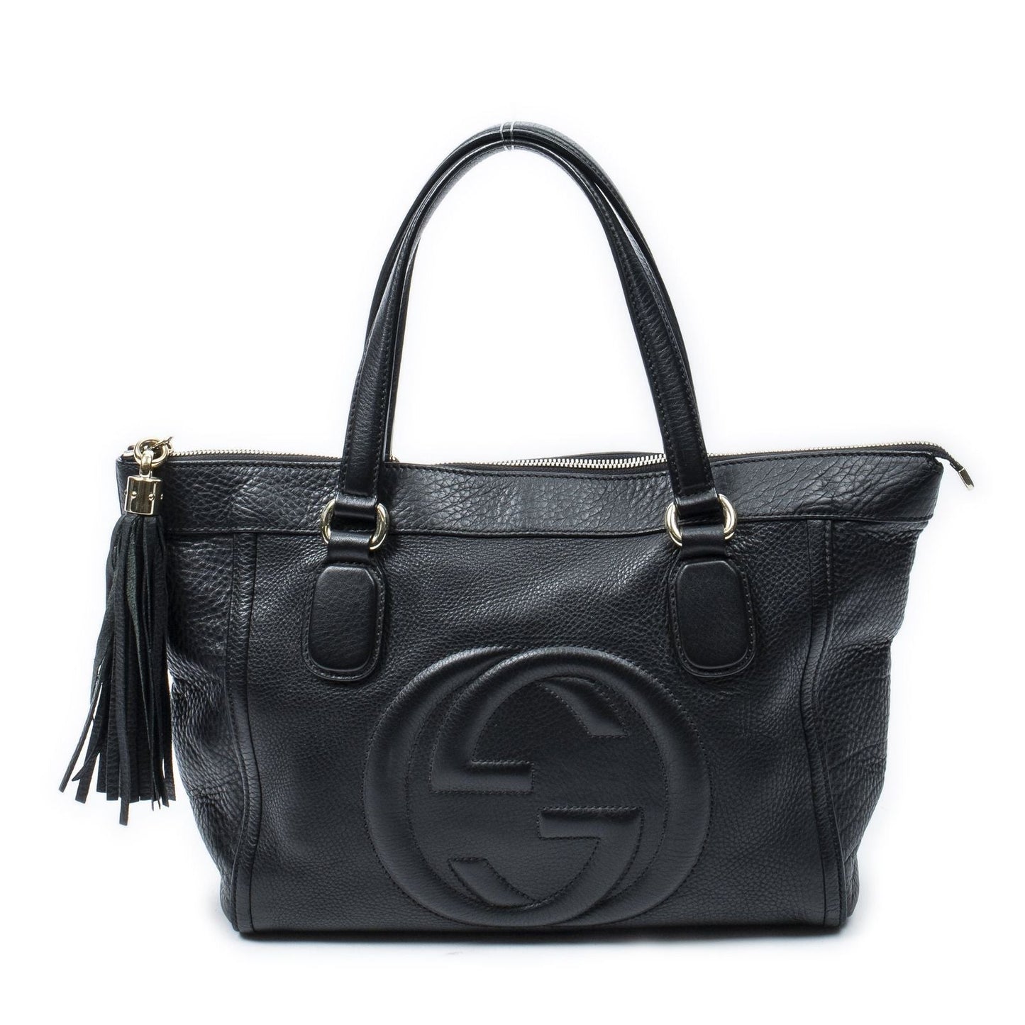 Gucci Soho Interlocking Tote Black Gray Calfskin Leather