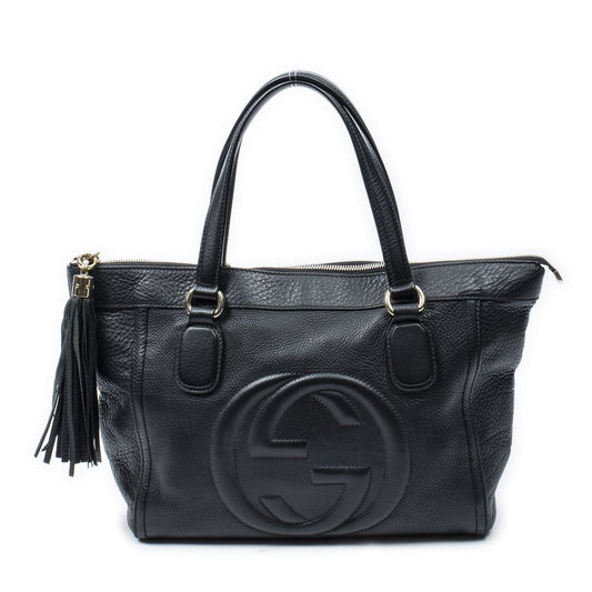 Gucci Soho Interlocking Tote Black Gray Calfskin Leather