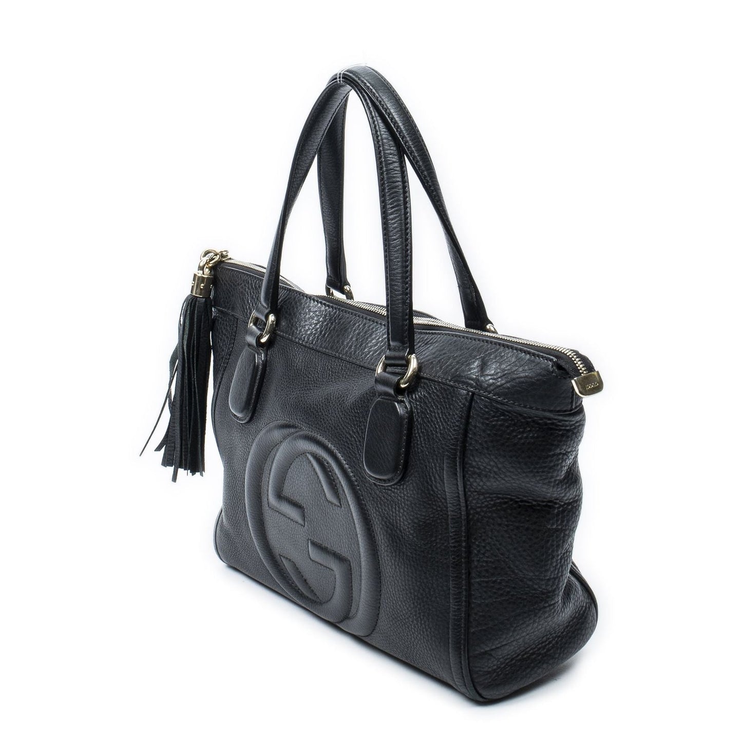 Gucci Soho Interlocking Tote Black Gray Calfskin Leather