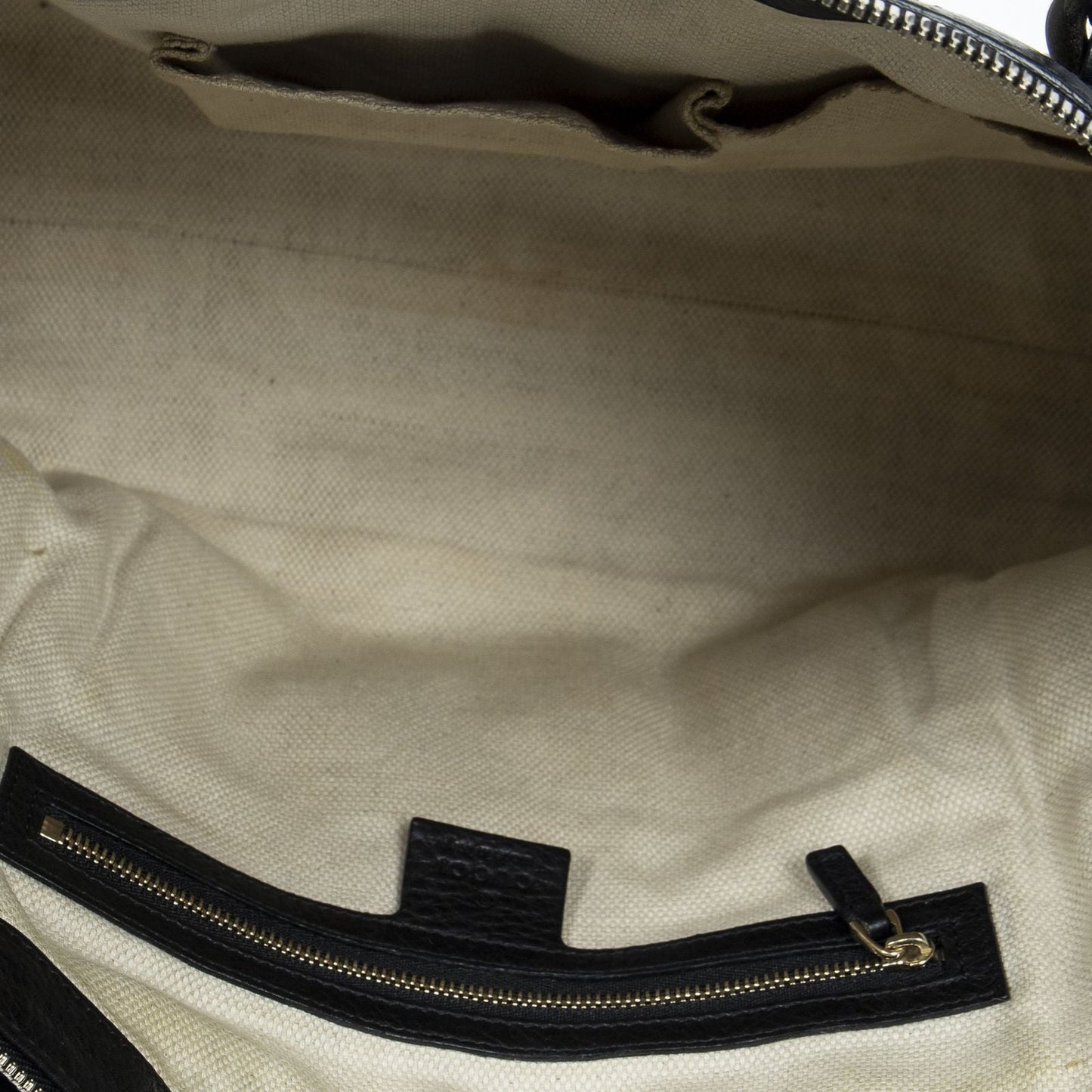 Gucci Soho Interlocking Tote Black Gray Calfskin Leather