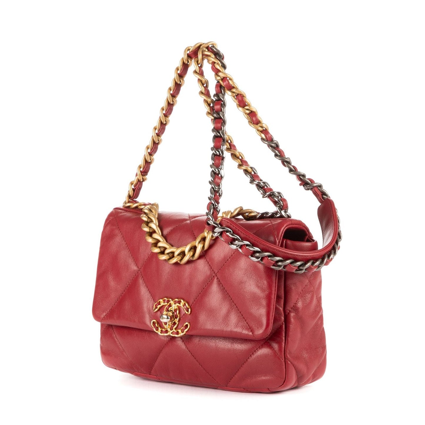 Chanel Classic 19 Flap Bar Burgundy Calfskin Leather