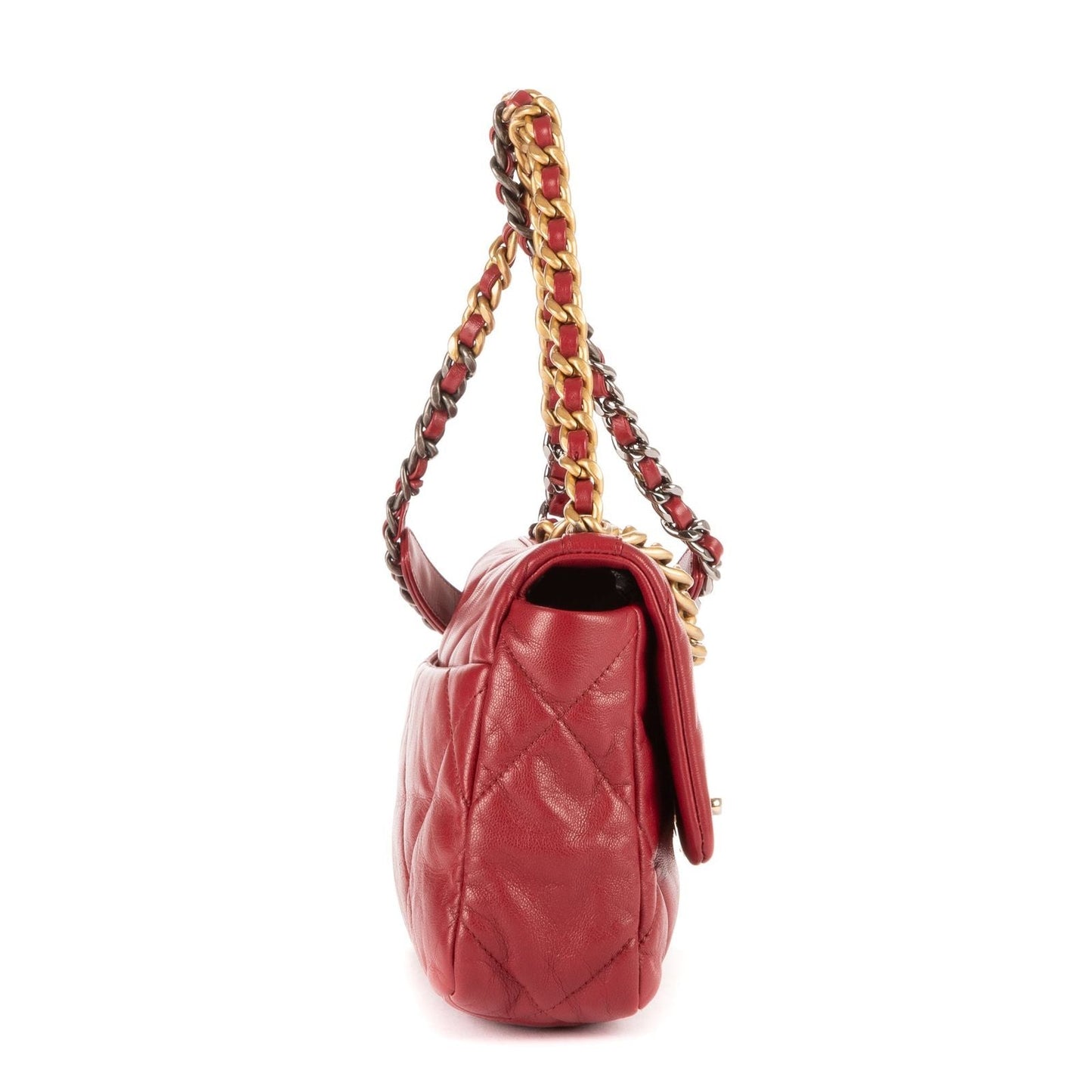 Chanel Classic 19 Flap Bar Burgundy Calfskin Leather