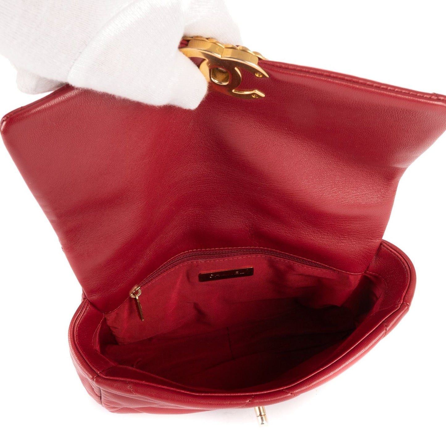 Chanel Classic 19 Flap Bar Burgundy Calfskin Leather