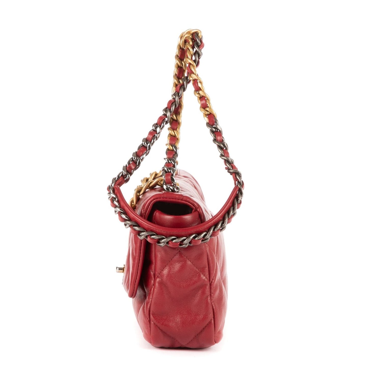 Chanel Classic 19 Flap Bar Burgundy Calfskin Leather