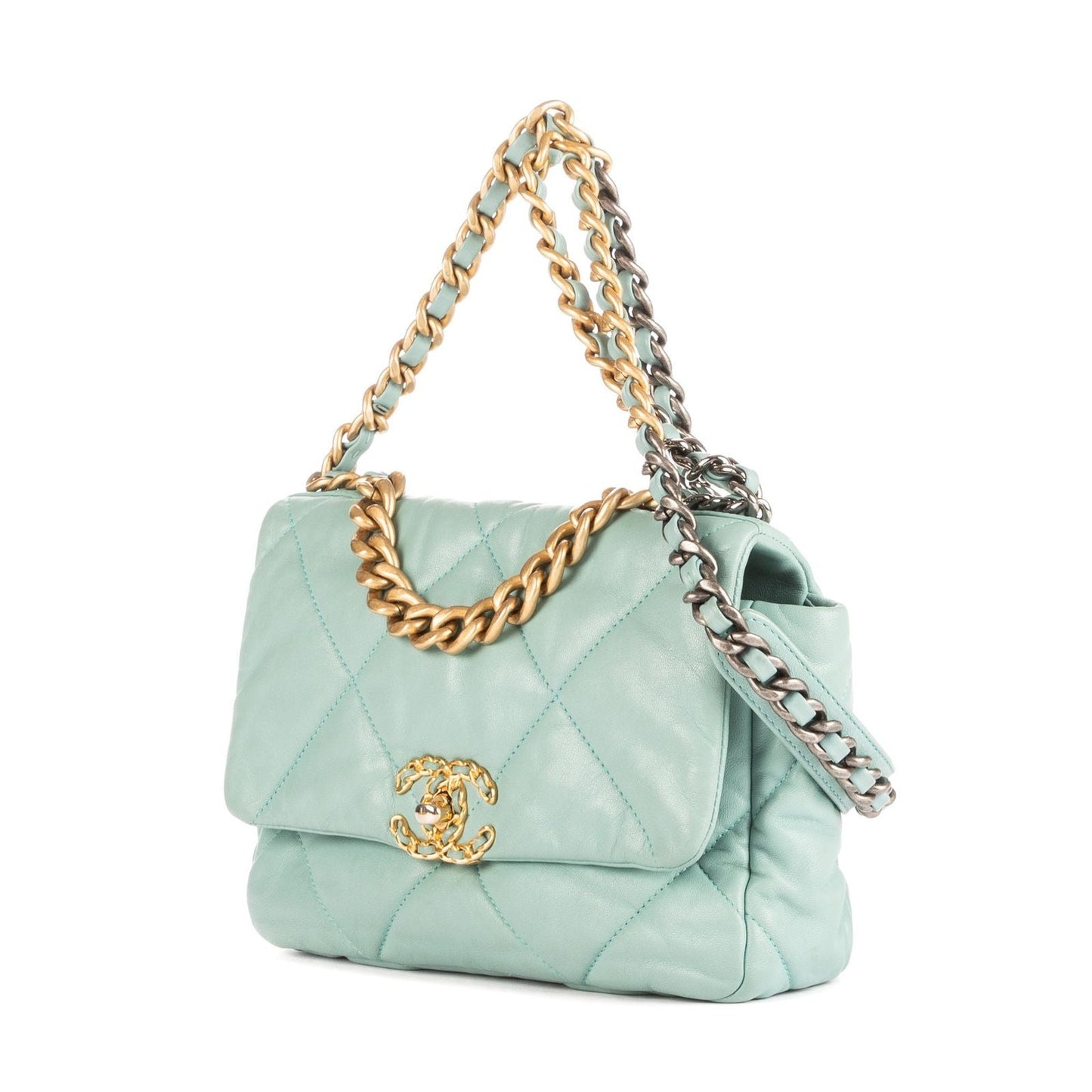Chanel Classic 19 Flap Teale Blue Quilted Lambskin Leather