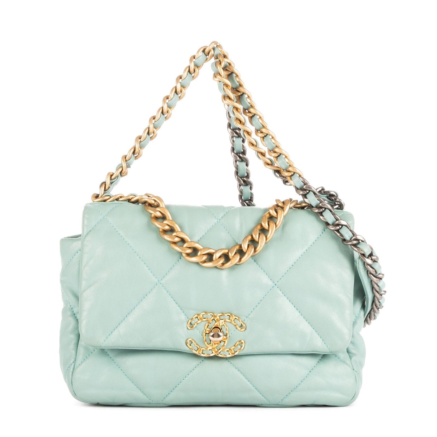 Chanel Classic 19 Flap Teale Blue Quilted Lambskin Leather