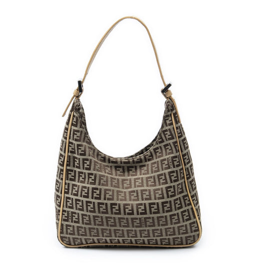 Fendi Small Hobo Tan Beige Zucchino Canvas