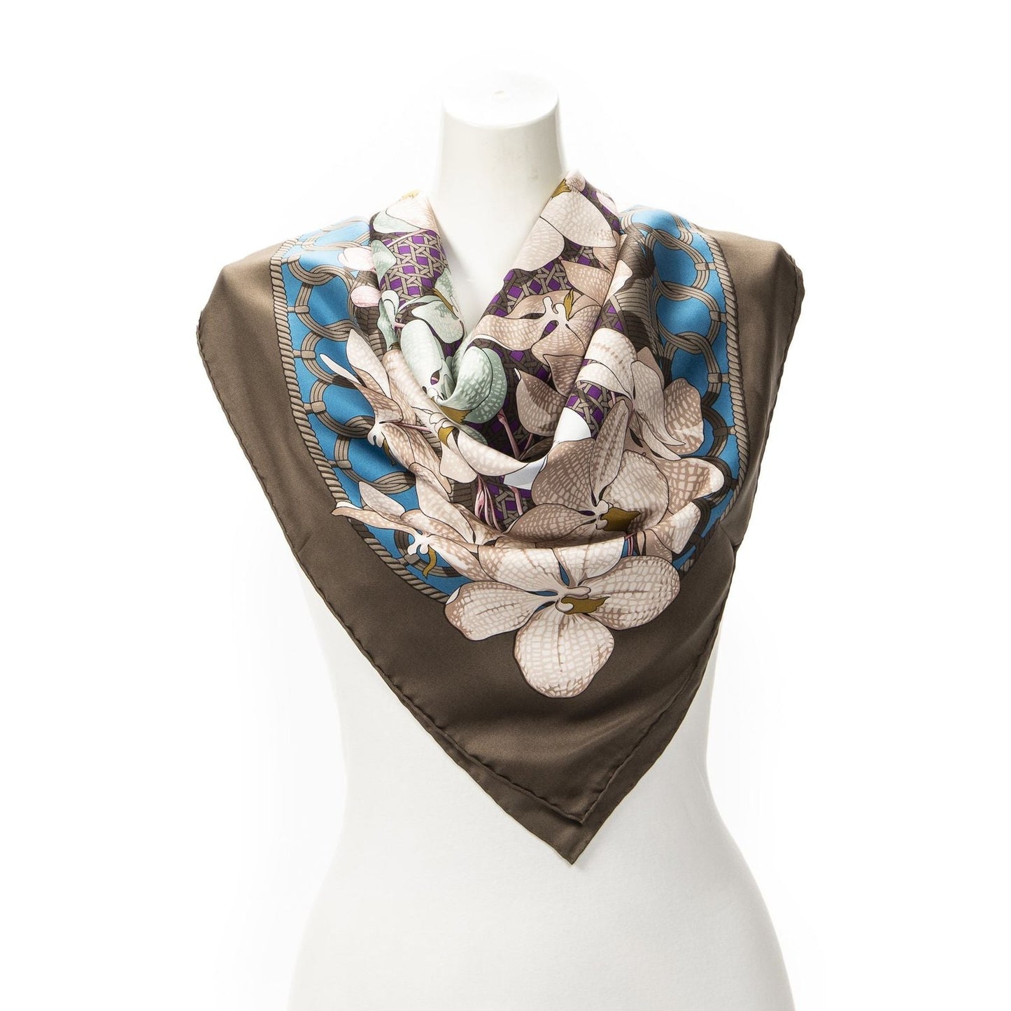 Hermes Scarf Brown Green Blue Silk