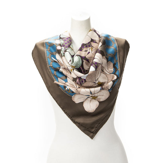 Hermes Scarf Brown Green Blue Silk