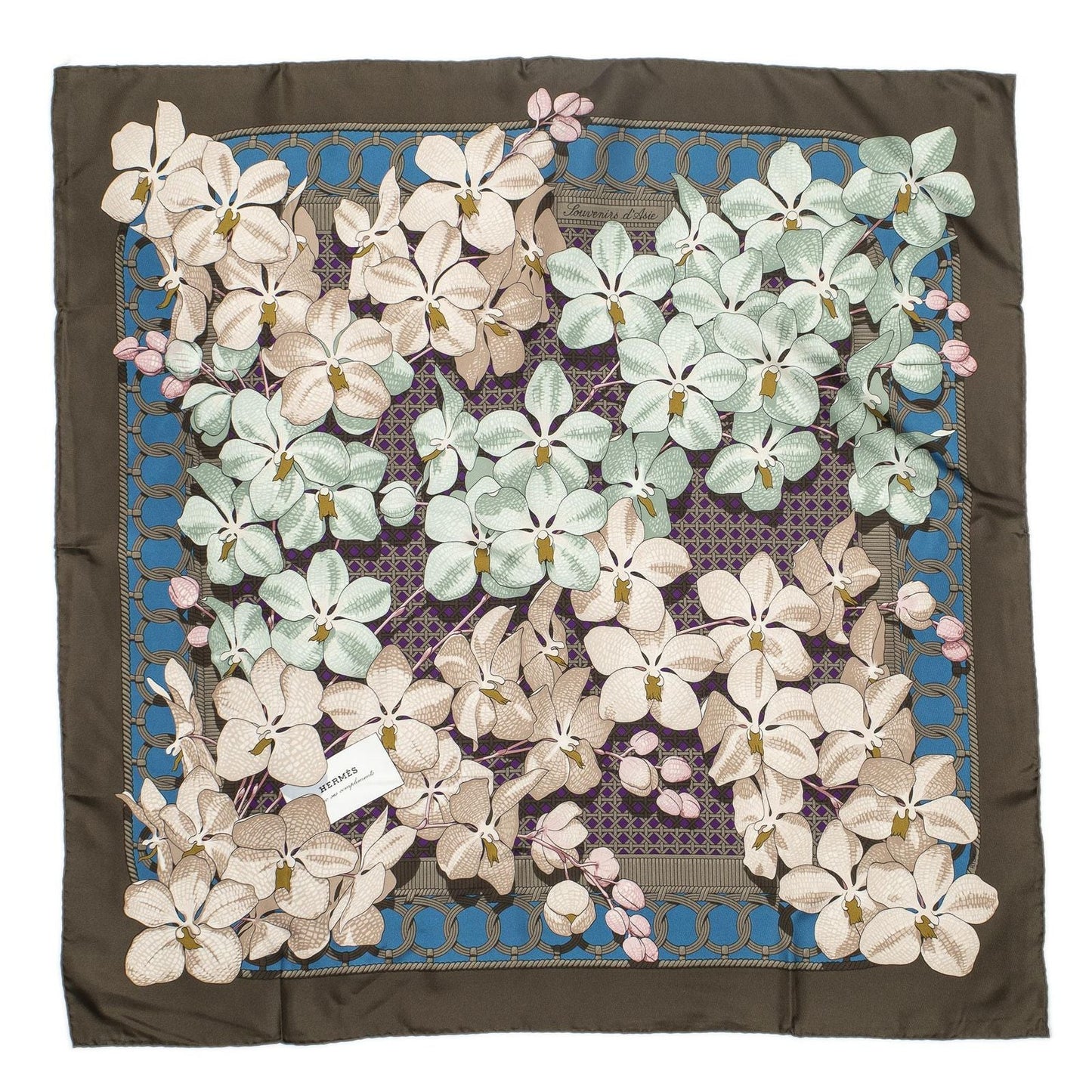 Hermes Scarf Brown Green Blue Silk