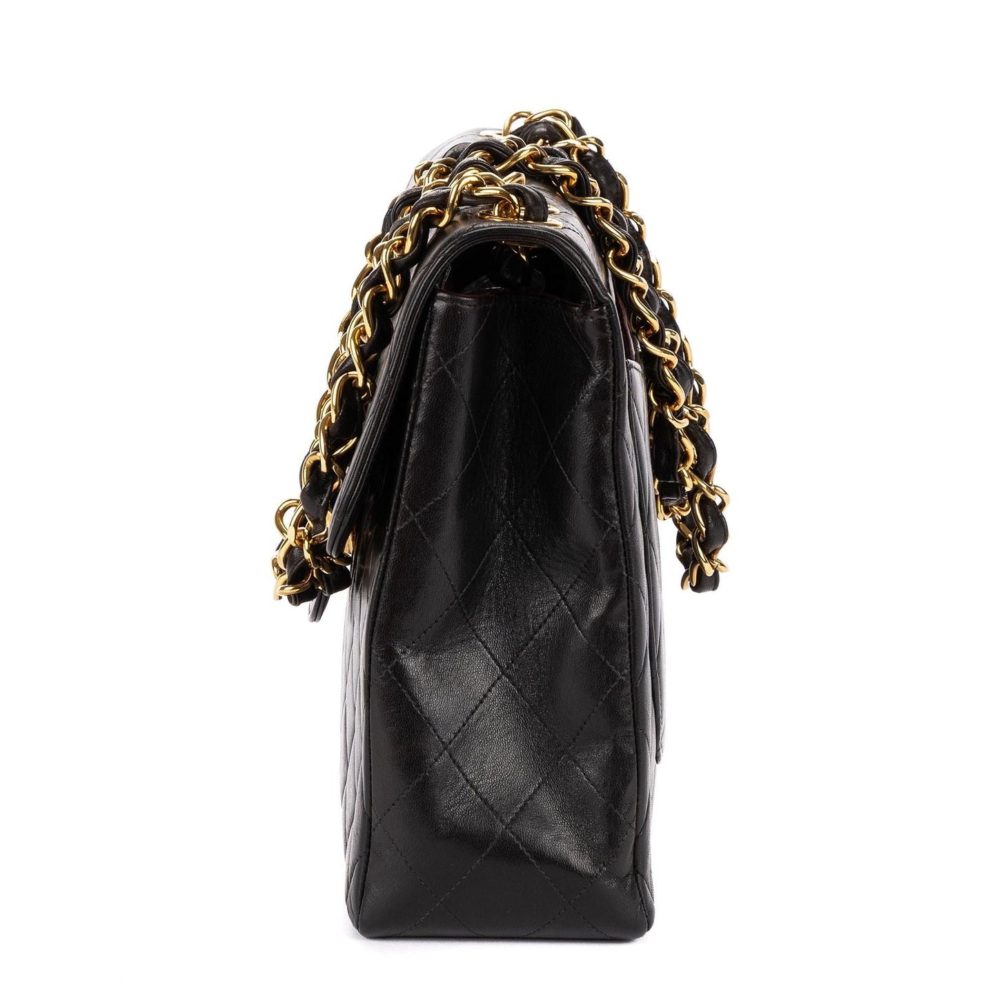 Chanel Vintage Jumbo Black Smooth Leather Quilted Polished Messenger Bag