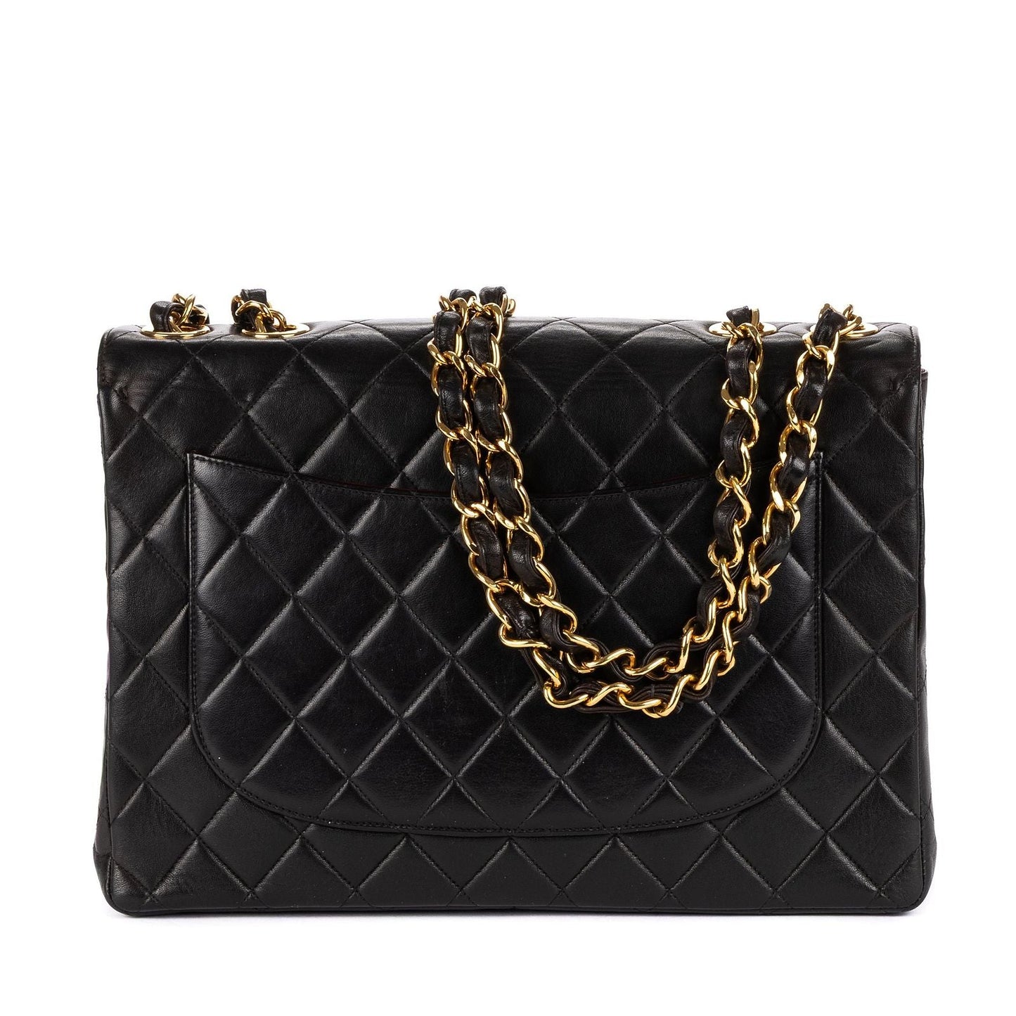 Chanel Vintage Jumbo Black Smooth Leather Quilted Polished Messenger Bag