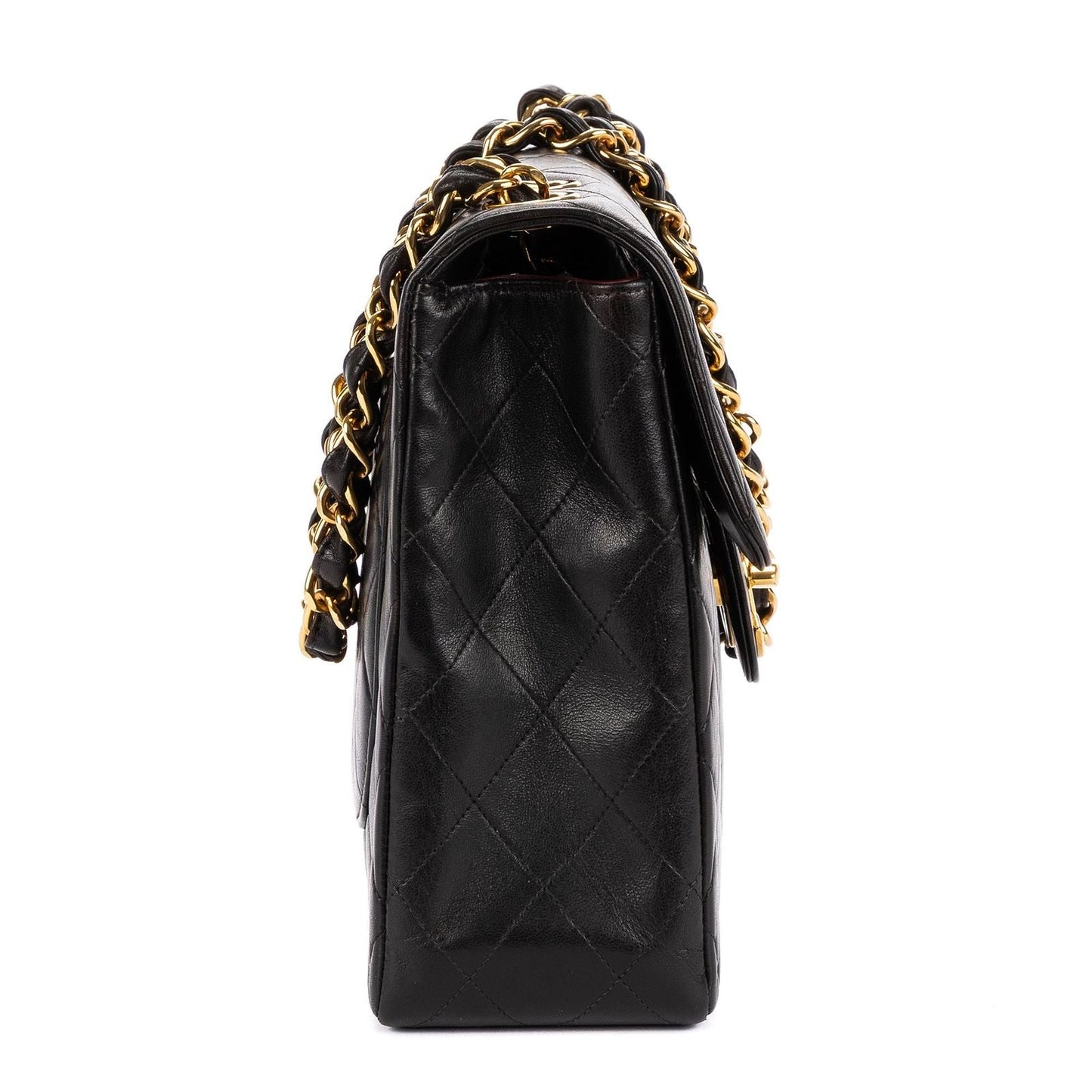 Chanel Vintage Jumbo Black Smooth Leather Quilted Polished Messenger Bag