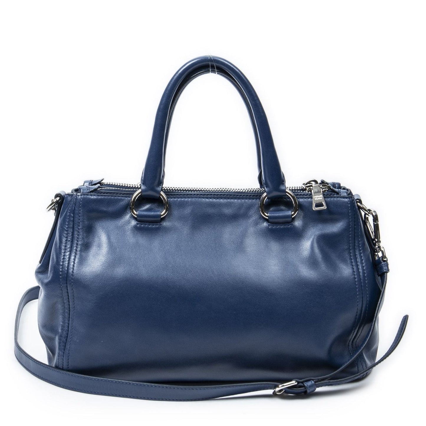Prada Zip Pocket Shopping Tote Blue Soft Calfskin Leather