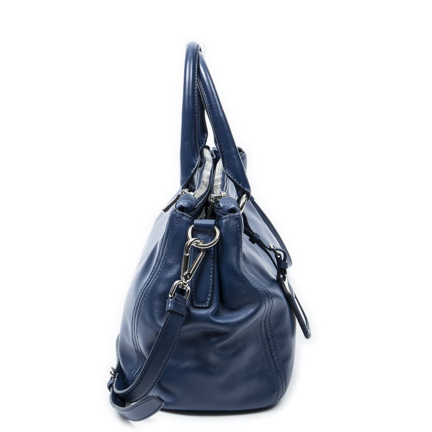 Prada Zip Pocket Shopping Tote Blue Soft Calfskin Leather