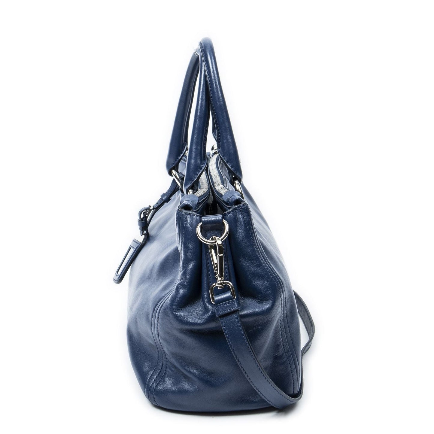 Prada Zip Pocket Shopping Tote Blue Soft Calfskin Leather