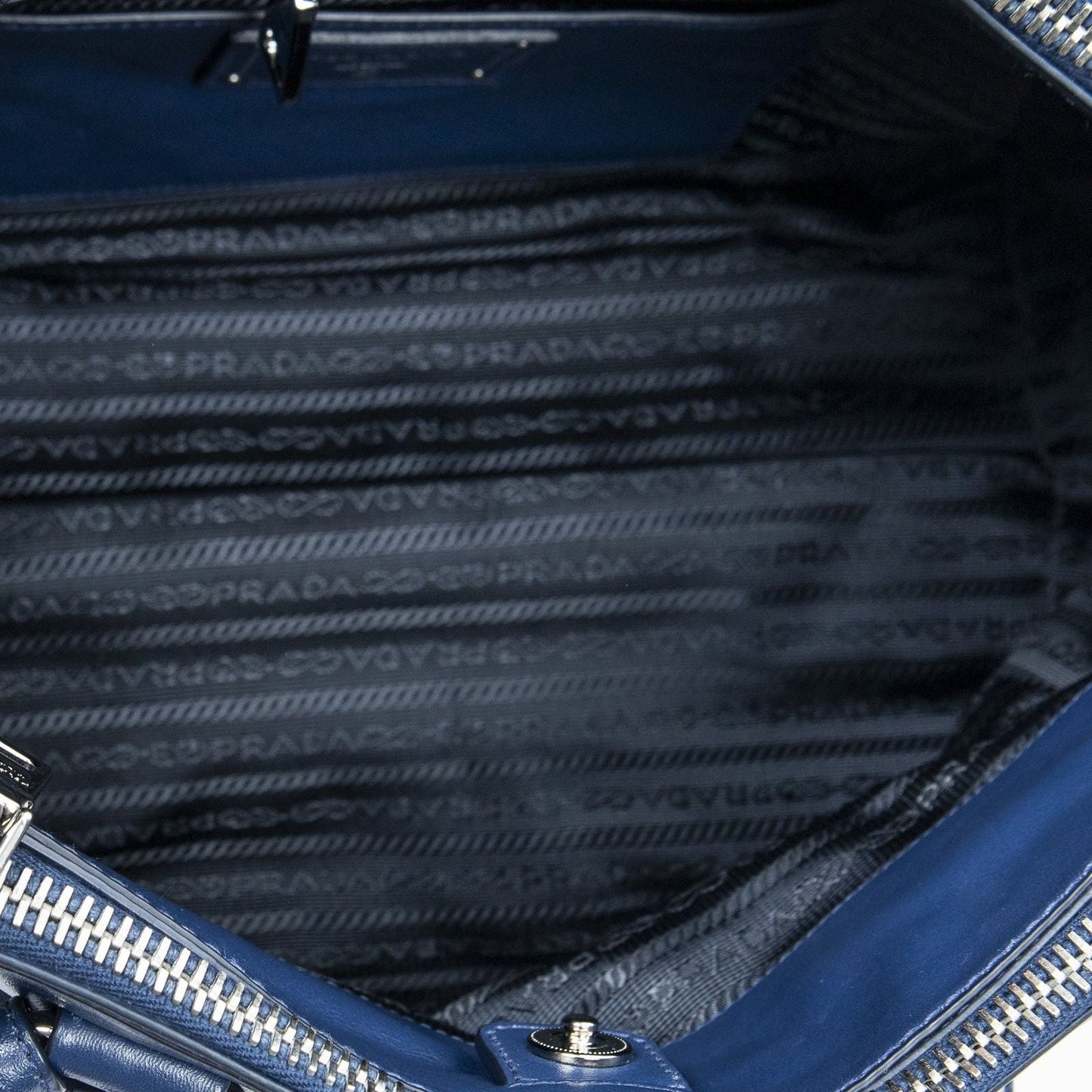 Prada Zip Pocket Shopping Tote Blue Soft Calfskin Leather