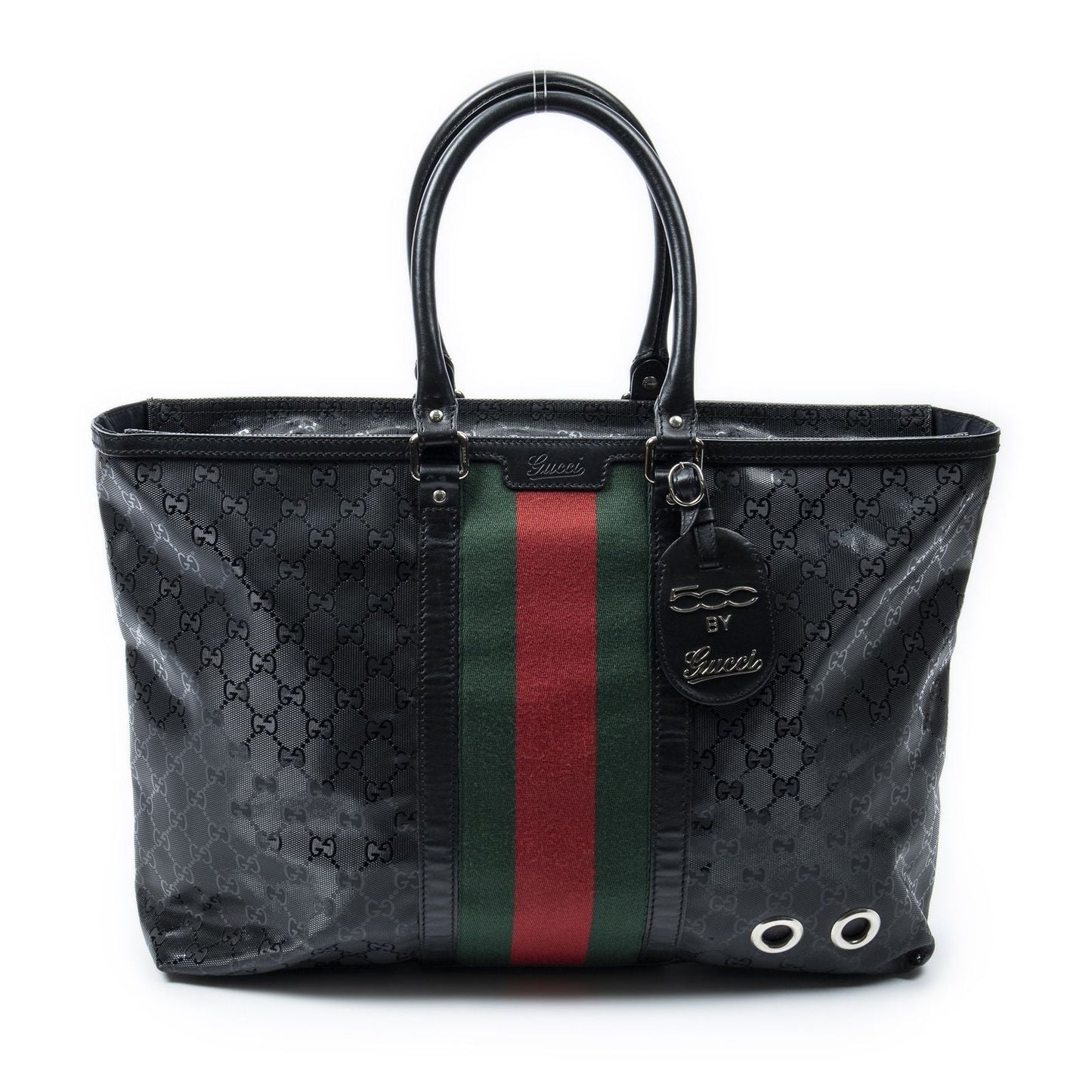 Gucci Large Web 500 Zip Tote Black Guccissima Imprint Canvas