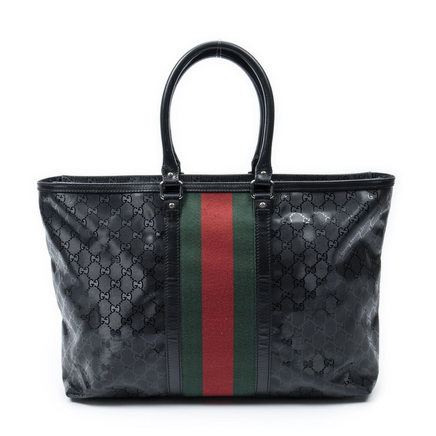 Gucci Large Web 500 Zip Tote Black Guccissima Imprint Canvas