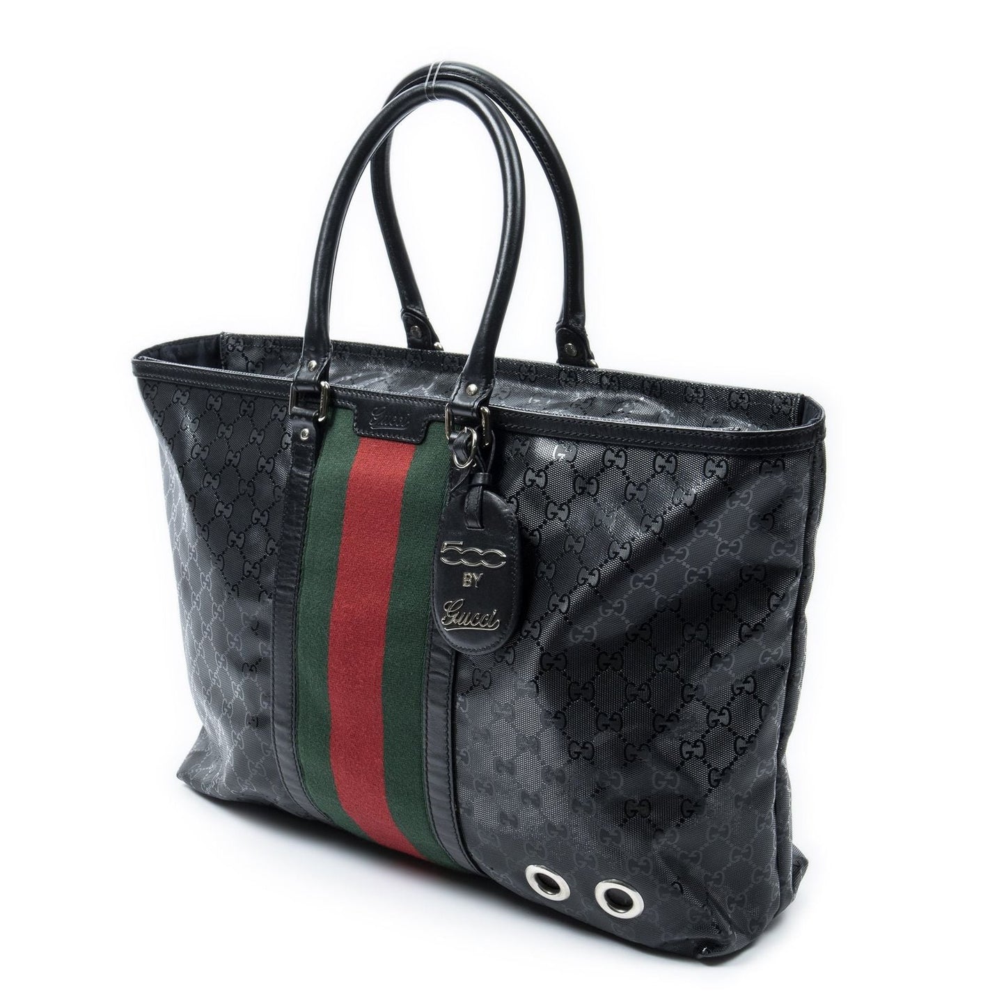 Gucci Large Web 500 Zip Tote Black Guccissima Imprint Canvas