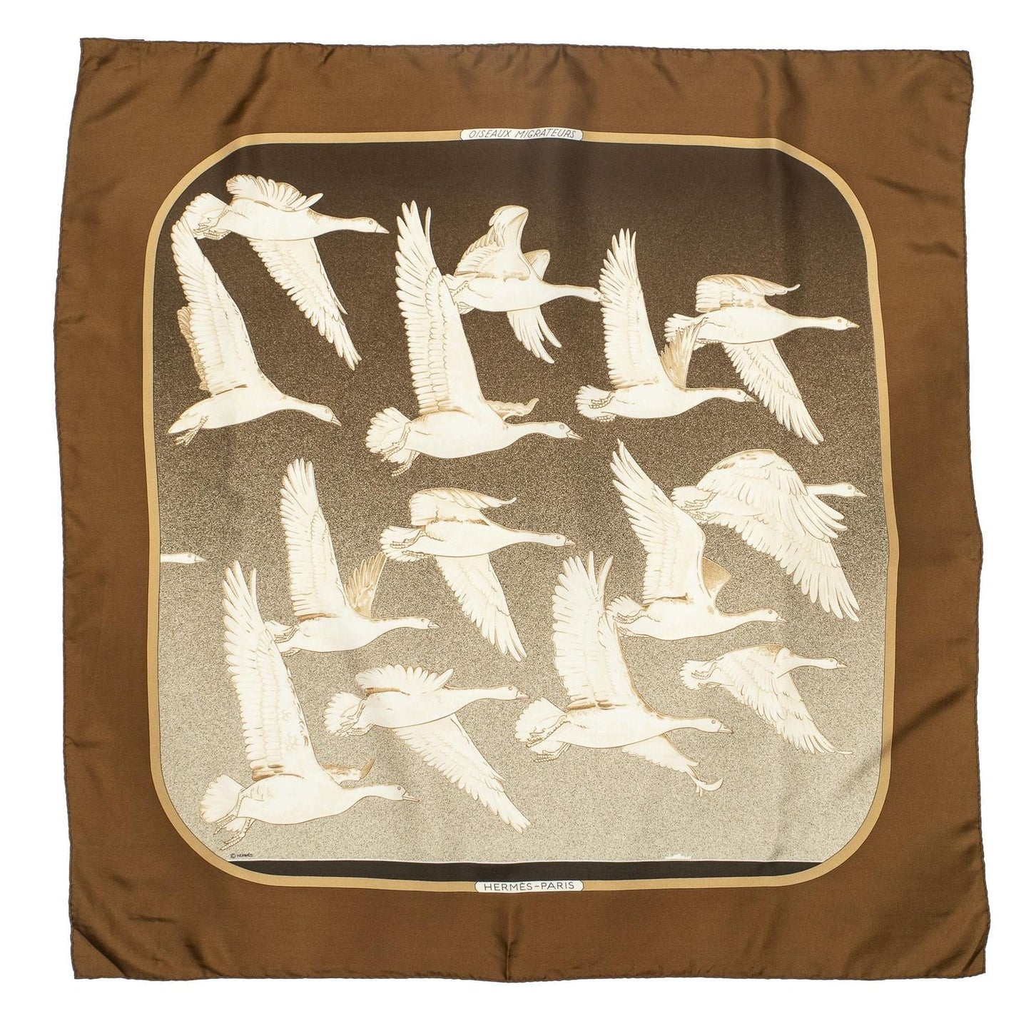Hermes Scarf Brown Beige Silk