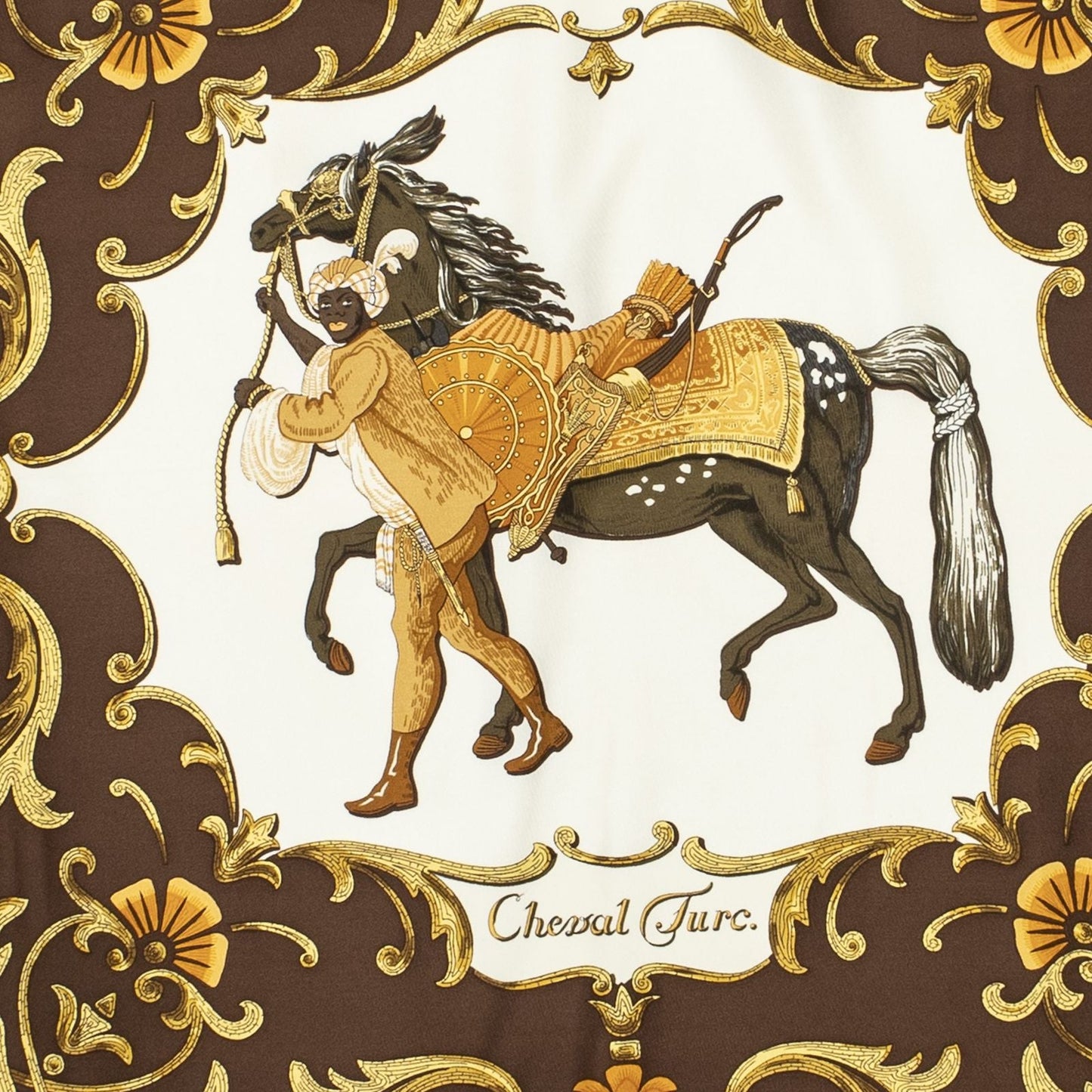 Hermes Scarf Brown Gold Red Silk
