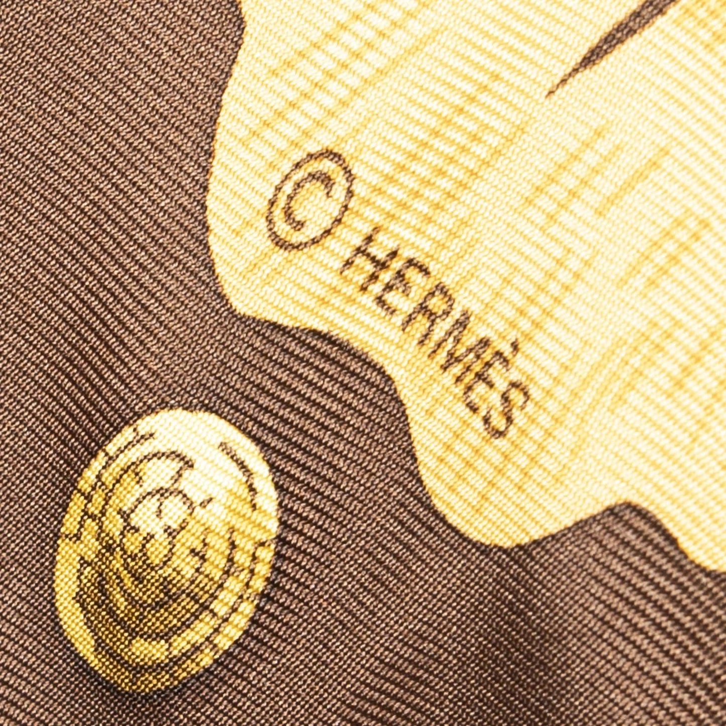 Hermes Scarf Brown Gold Red Silk