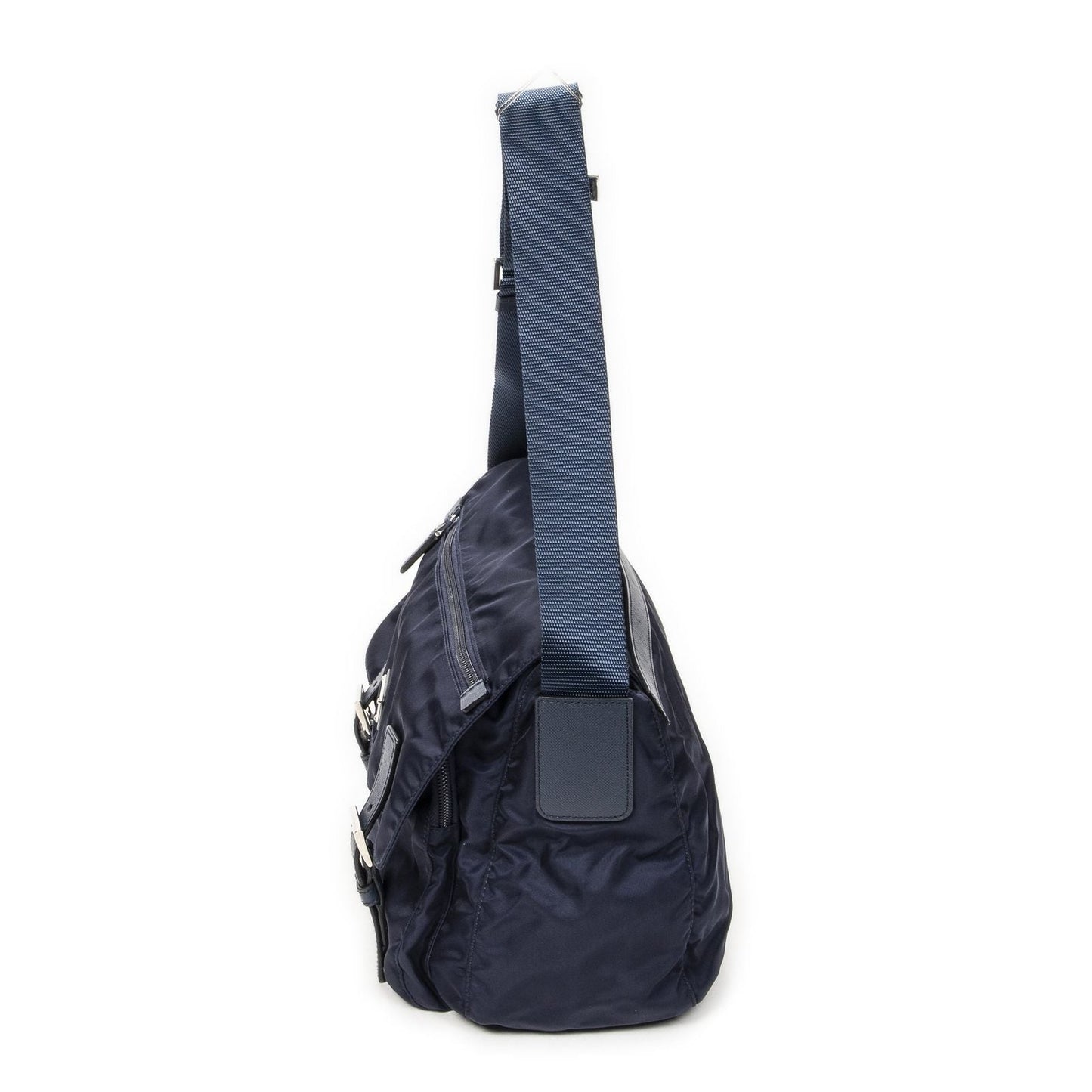 Prada Double Buckle Flap Messenger Bag Navy Nylon Canvas