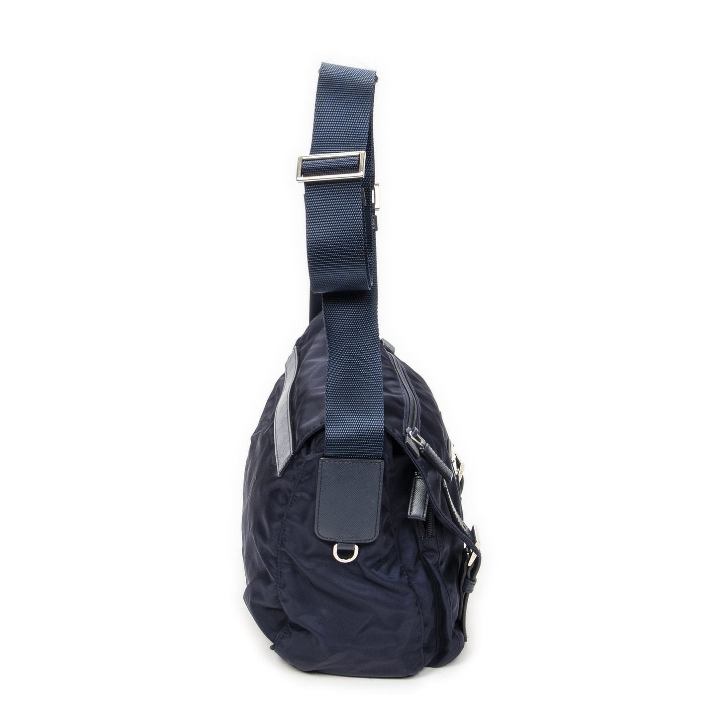Prada Double Buckle Flap Messenger Bag Navy Nylon Canvas
