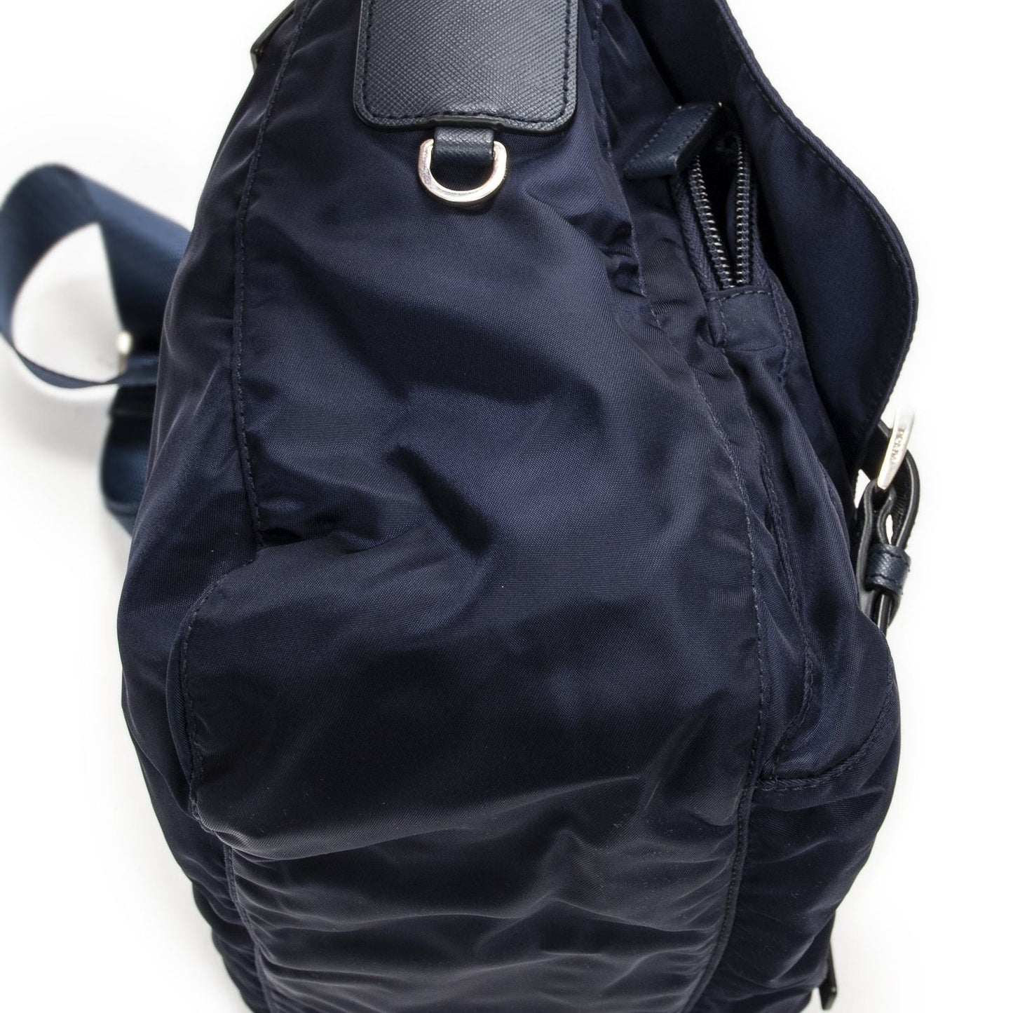 Prada Double Buckle Flap Messenger Bag Navy Nylon Canvas