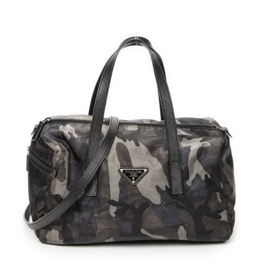 Prada Convertible Camouflage Boston Bag Green Black Nylon