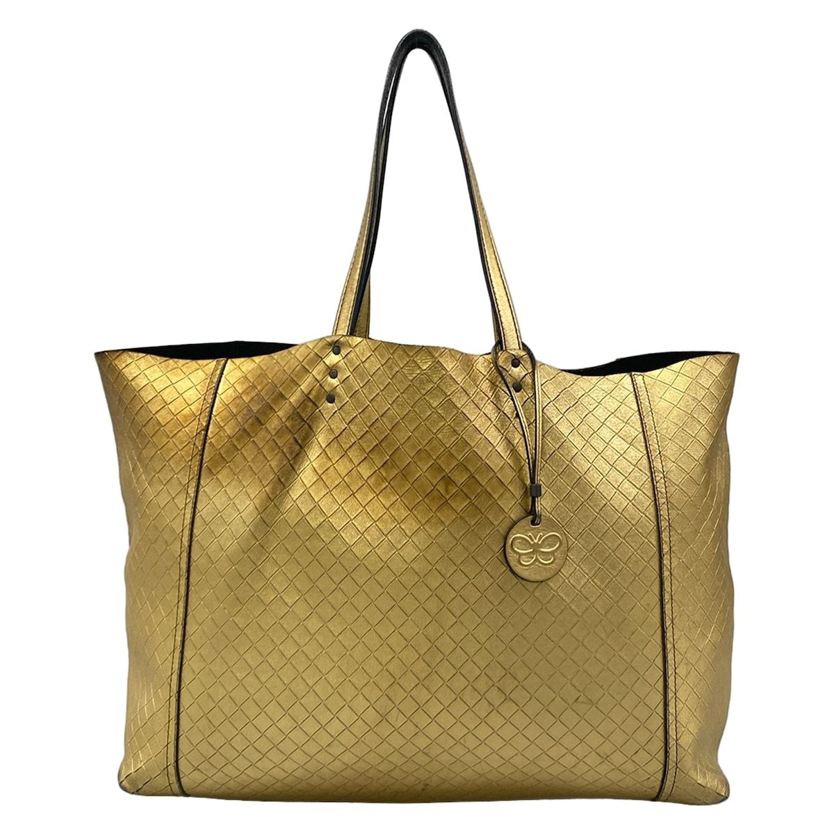Bottega Veneta Tote Intrecio Mirror Ju Gold Leather