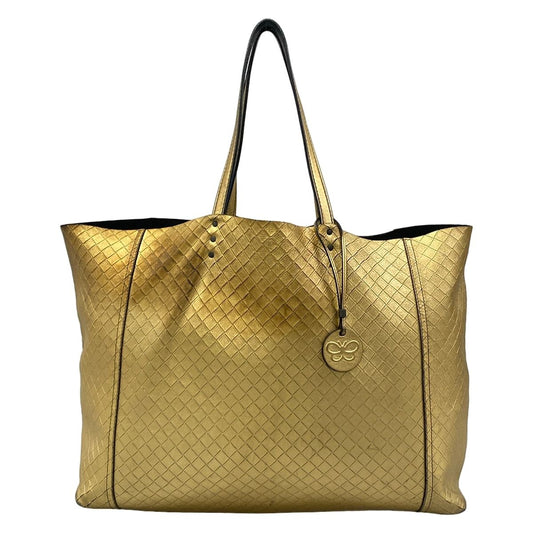 Bottega Veneta Tote Intrecio Mirror Ju Gold Leather