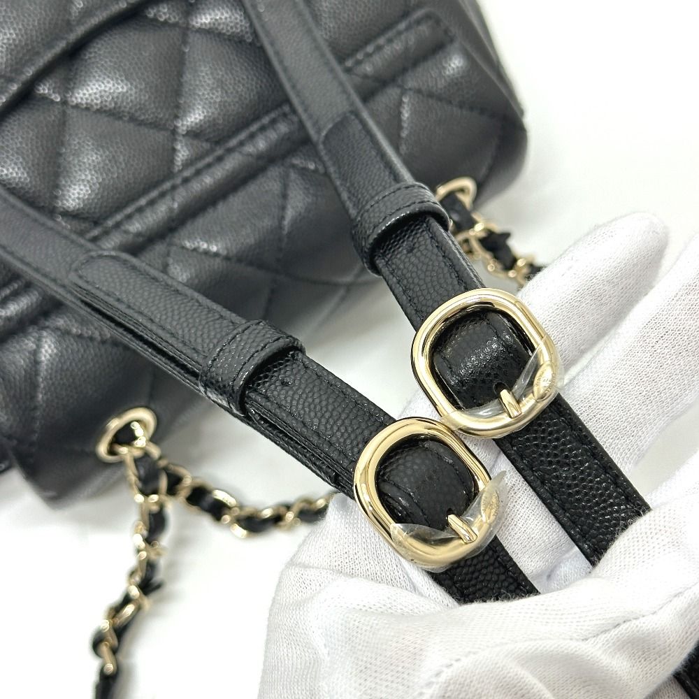 Chanel Backpack Quilted CC Logo Caviar Leather Black