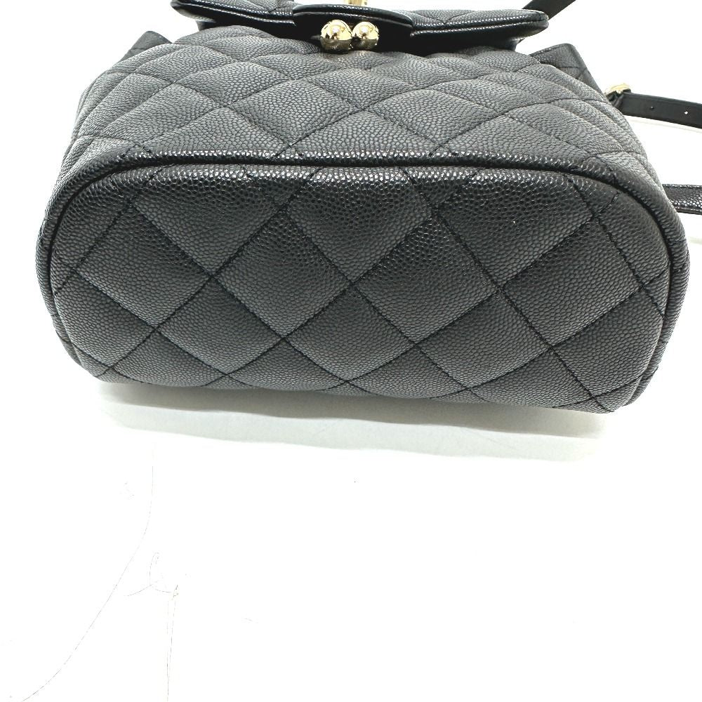 Chanel Backpack Quilted CC Logo Caviar Leather Black