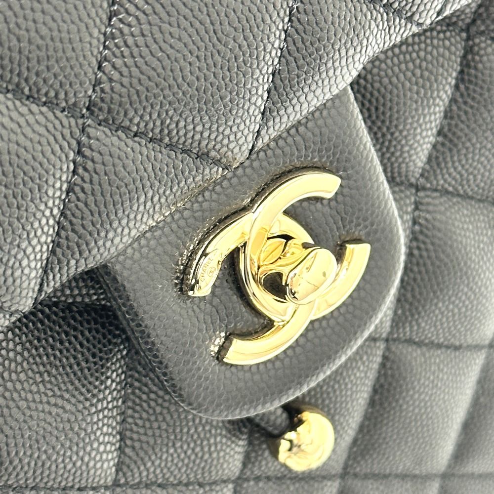 Chanel Backpack Quilted CC Logo Caviar Leather Black