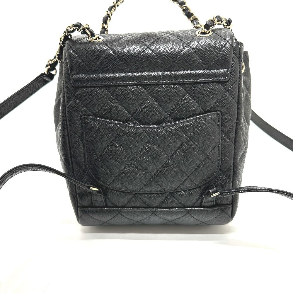Chanel Backpack Quilted CC Logo Caviar Leather Black