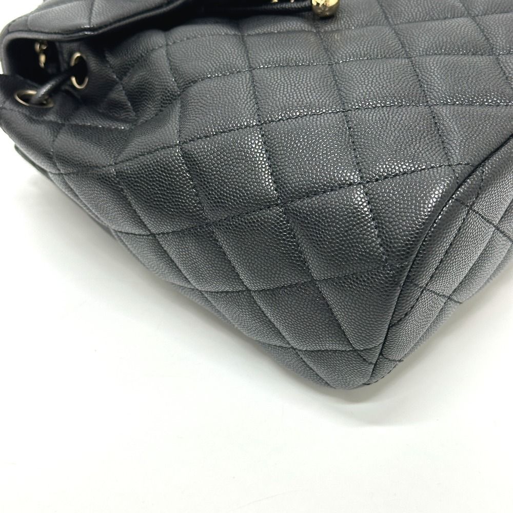 Chanel Backpack Quilted CC Logo Caviar Leather Black