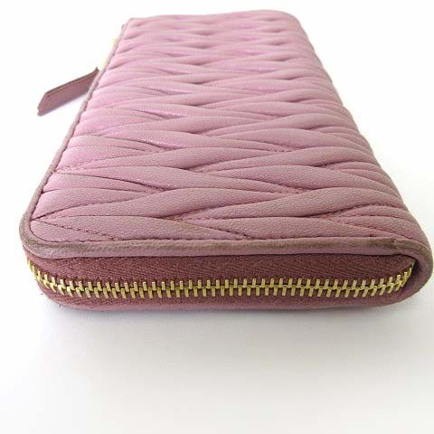 Miu Miu Miu Wallet Matelasse L-shaped Zipper Leather Dusty Pink Dull