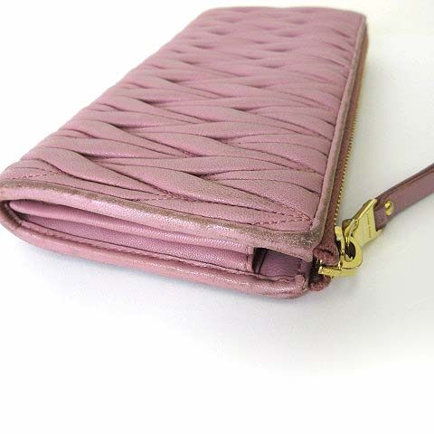 Miu Miu Miu Wallet Matelasse L-shaped Zipper Leather Dusty Pink Dull