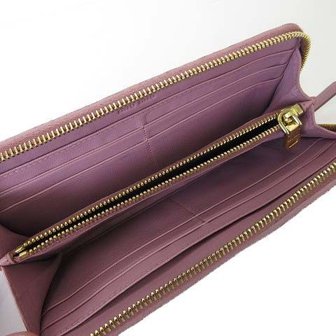 Miu Miu Miu Wallet Matelasse L-shaped Zipper Leather Dusty Pink Dull