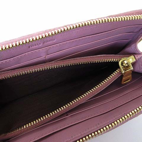 Miu Miu Miu Wallet Matelasse L-shaped Zipper Leather Dusty Pink Dull
