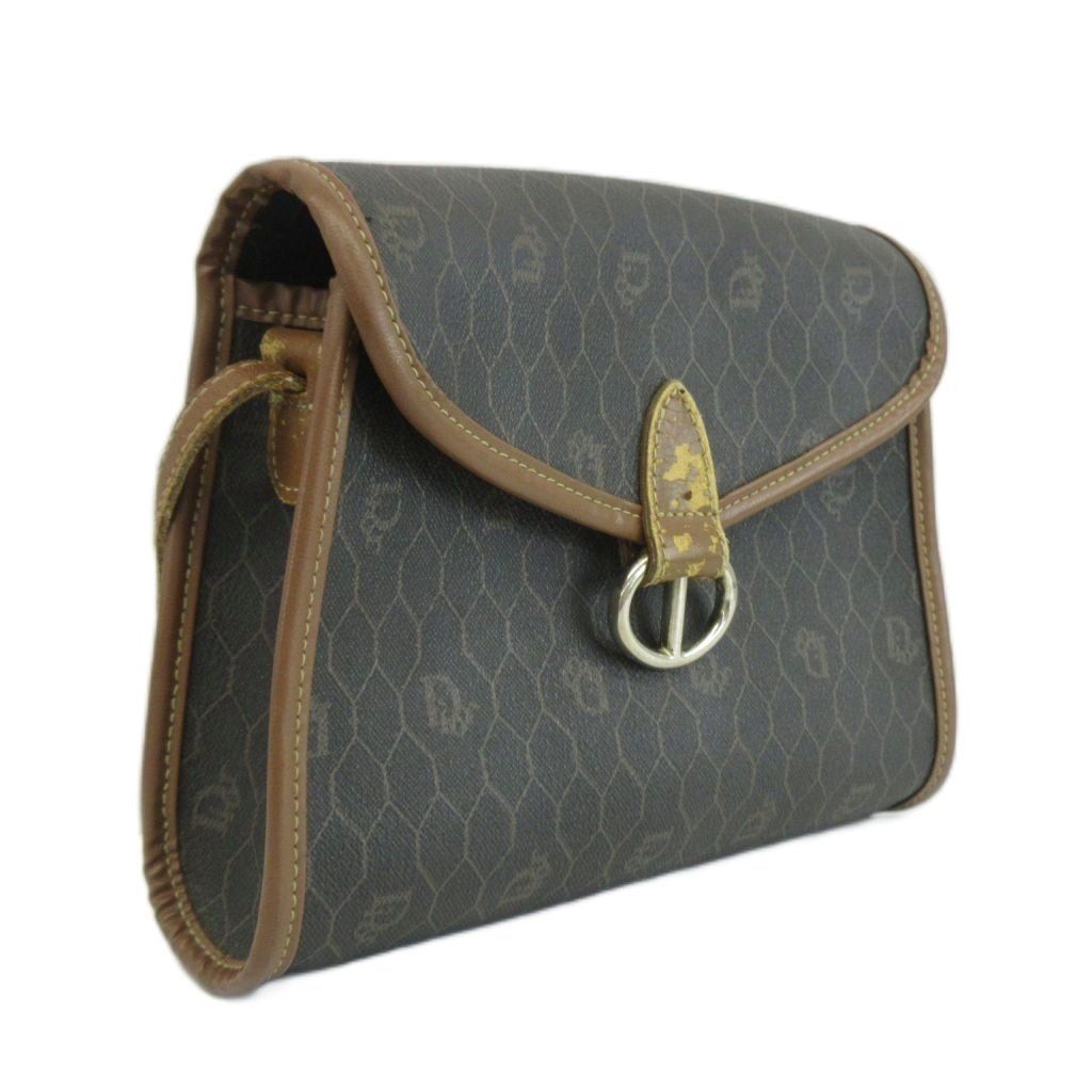 Dior Shoulder Bag Leather Honeycomb Pattern All Over Logo Black Brown