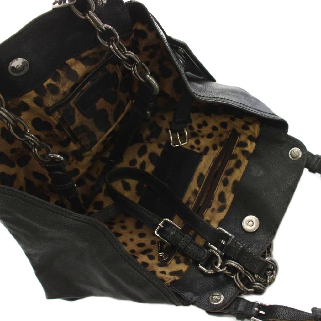 Dolce & Gabbana Shoulder Bag Leather Lining Leopard Print Black YM