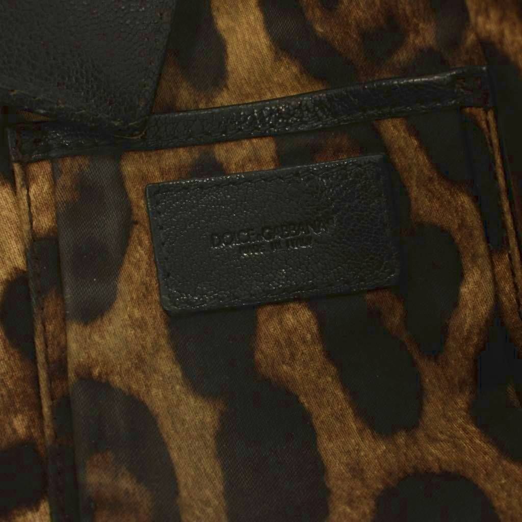 Dolce & Gabbana Shoulder Bag Leather Lining Leopard Print Black YM