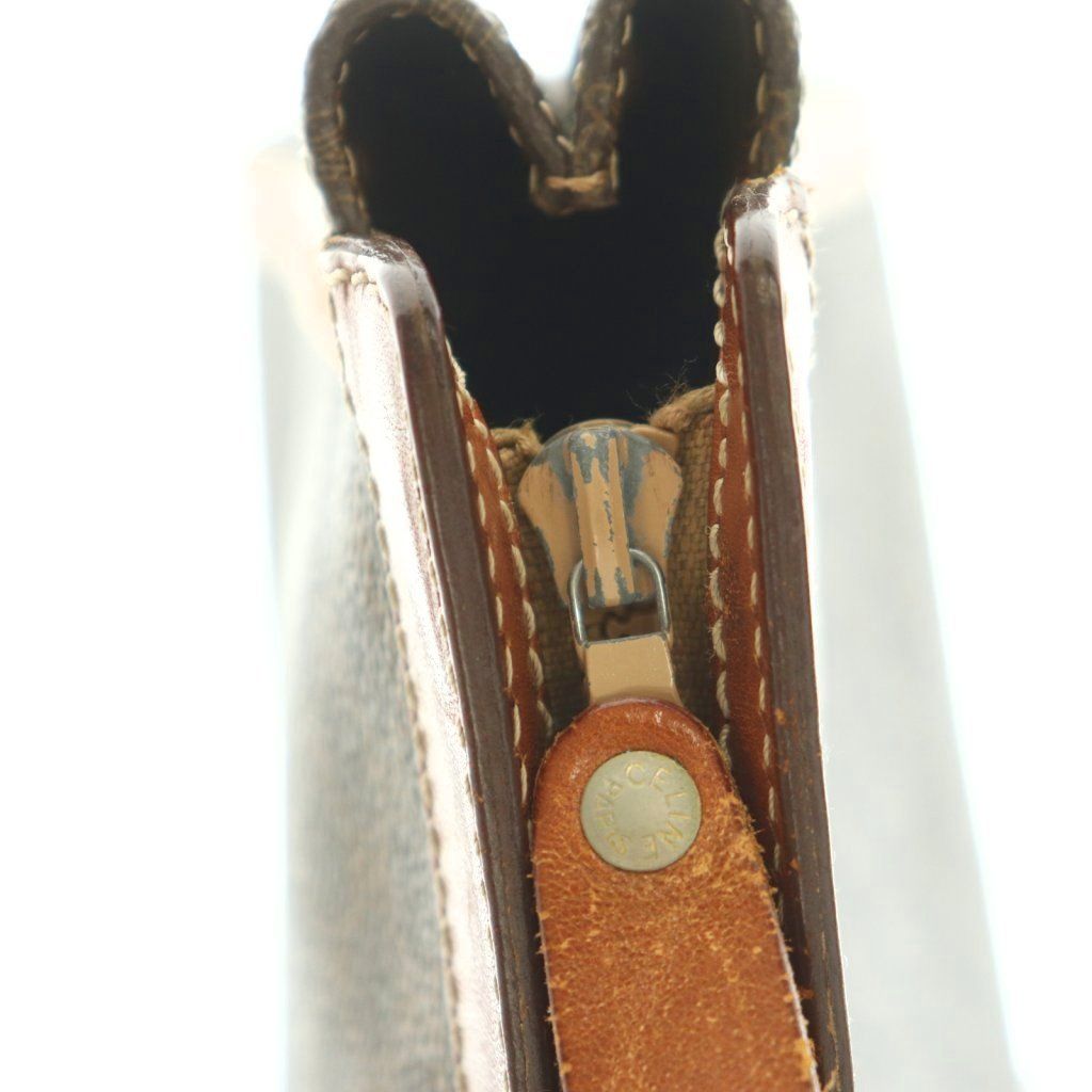 Celine Clutch Leather Macadam Pattern Brown