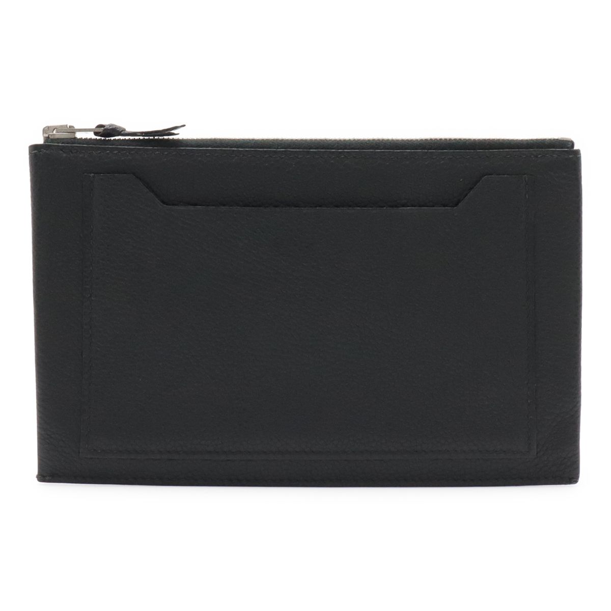 Hermes Clarice GM Pouch Case Coin Purse Leather Black Silver