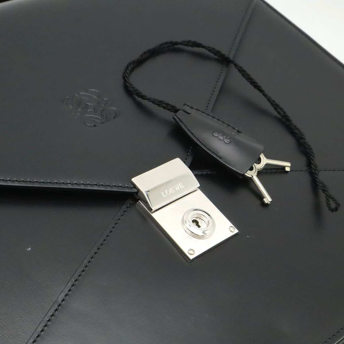 Loewe Anagram Diplomatico Briefcase Business Document Purse Leather Black Silver
