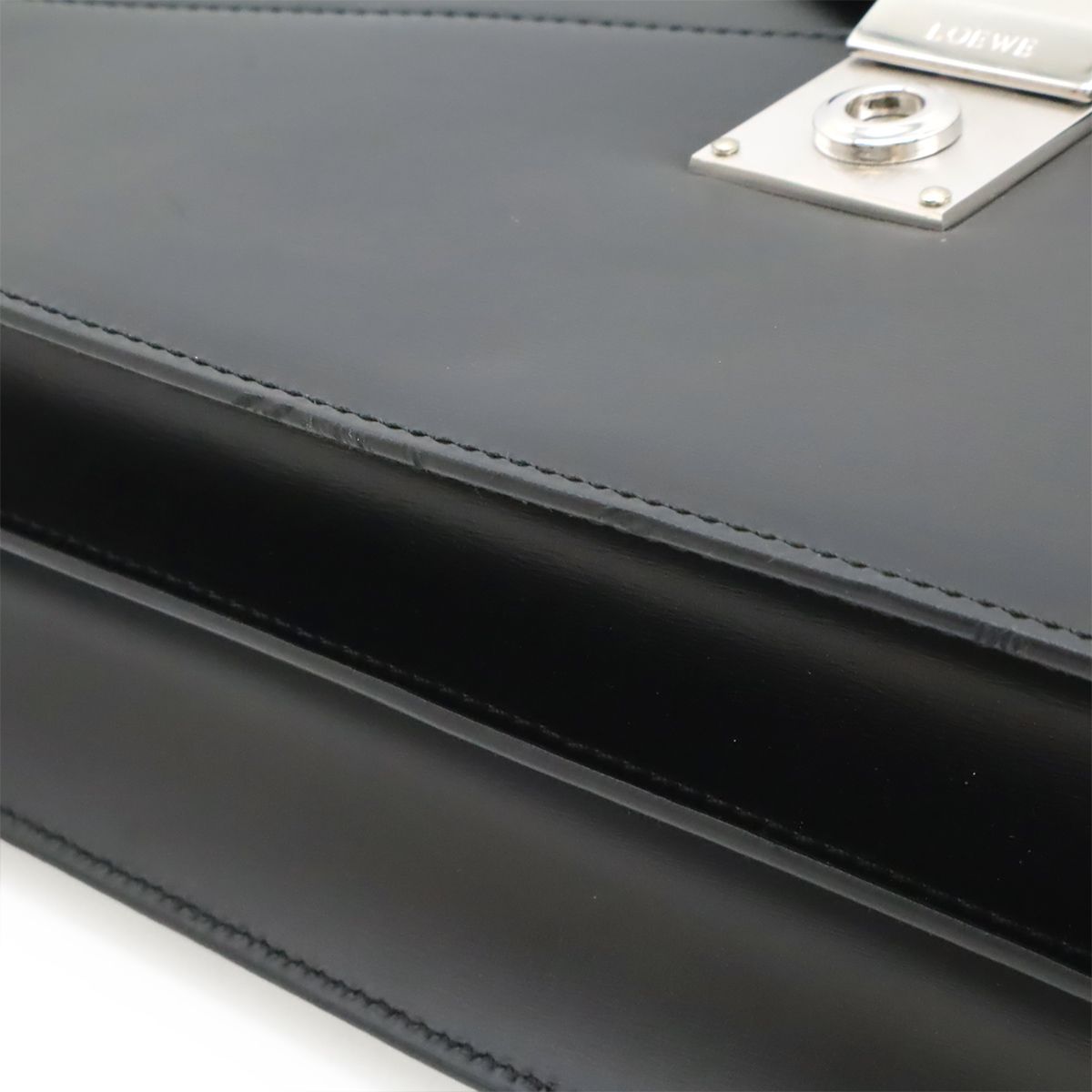 Loewe Anagram Diplomatico Briefcase Business Document Purse Leather Black Silver